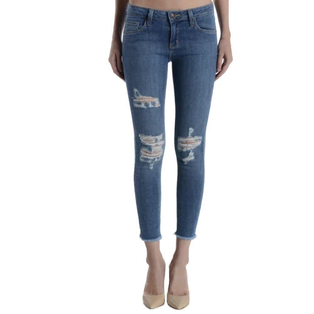 Just Black Distressed Hem Fray Skinny Jeans, Size 24